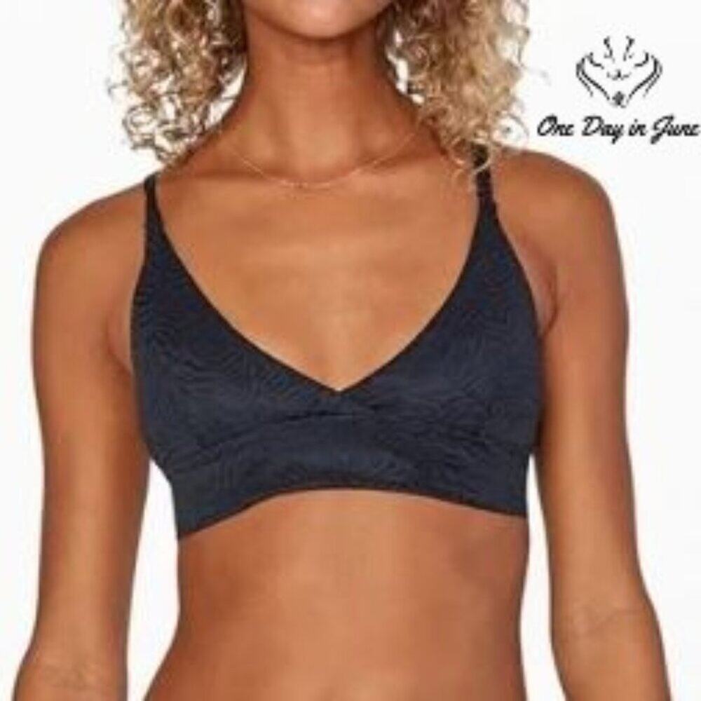 RVCA Run Wild Crossback Bikini Top Black Jacquard Strappy NWT Size XS